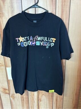 Black Graphic Short Sleeve Tee with Multicolor Lettering